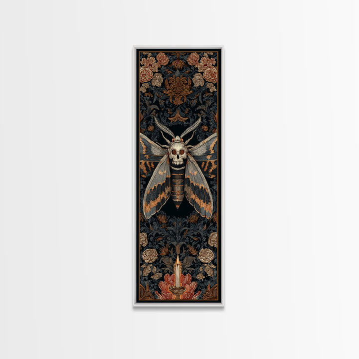 Moth with Skull Pattern on Black Ground Canvas Print, Dark Art, Printable Art, Living Room Decor, Oil Painting, Nocturne, DAR-1x3-27
