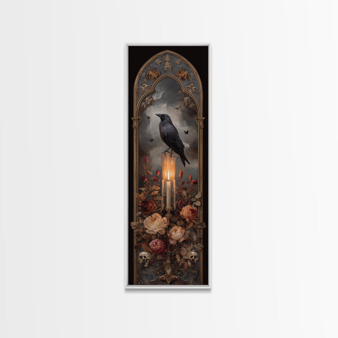 Candle Flame Reflecting Framed Canvas Print, Dark Art, Print, Living Room Decor, Nocturne, Moody Wall Art, Halloween Art, DAR-1x3-36