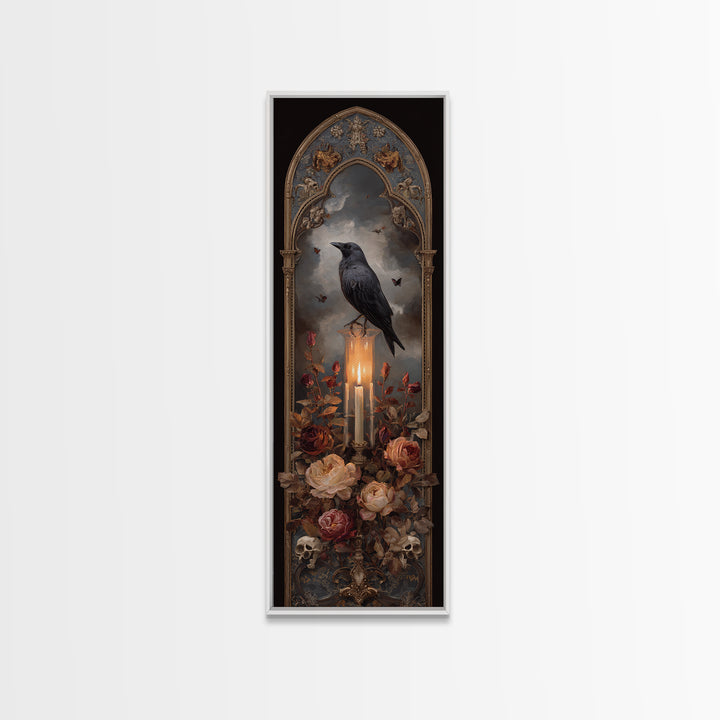 Candle Flame Reflecting Framed Canvas Print, Dark Art, Print, Living Room Decor, Nocturne, Moody Wall Art, Halloween Art, DAR-1x3-36
