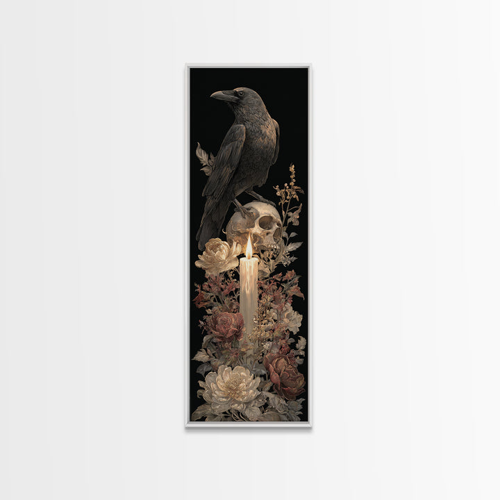 Raven Perched on a Skull Canvas Print, Dark Art, Minimalist Decor, Living Room Decor, Fine Art, Nocturne, Oil Painting, DAR-1x3-37