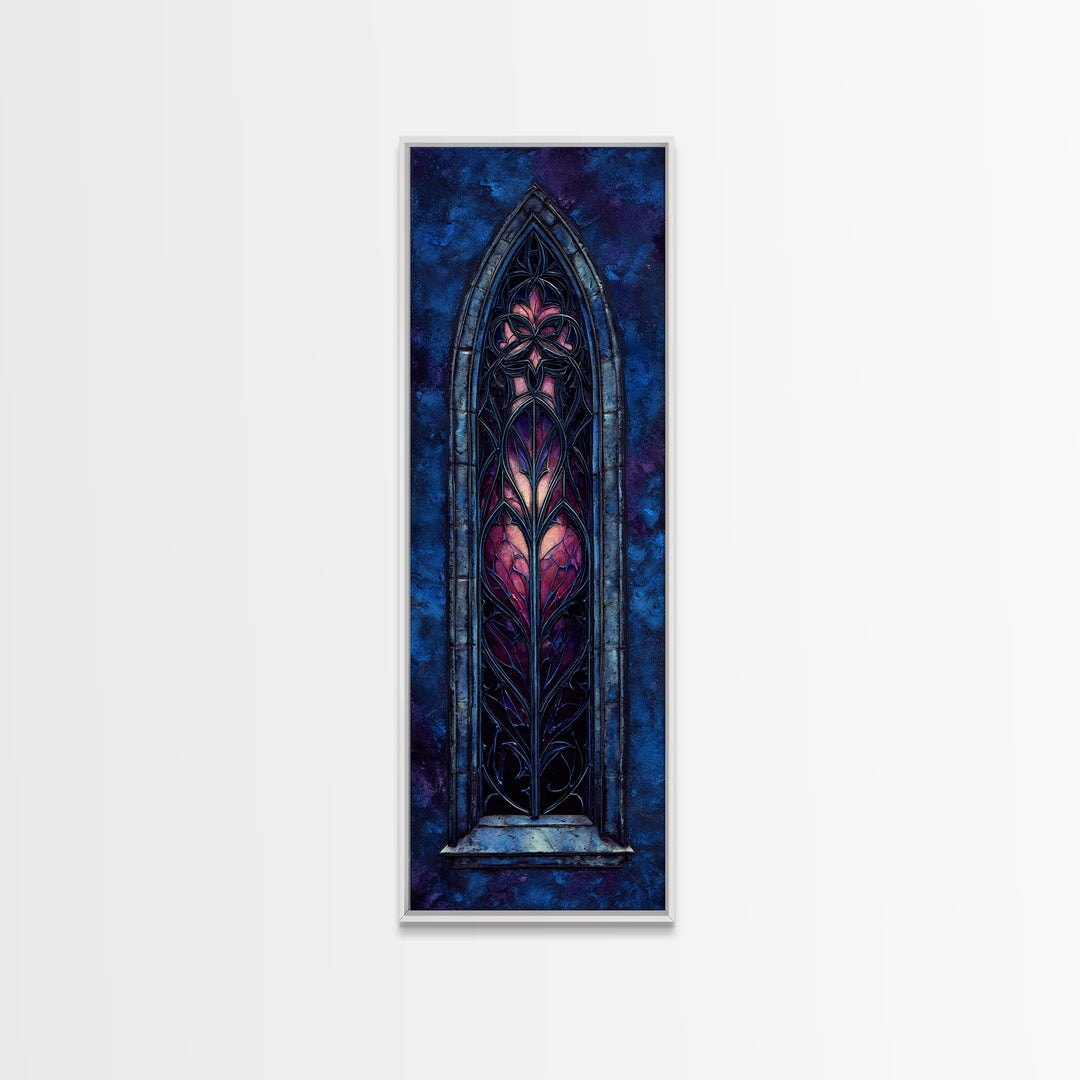 Gothic Cathedral Window Framed Canvas Print, Dark Art, Minimalist Decor, Living Room Decor, Fine Art, Nocturne, Oil Painting, DAR-1x3-4