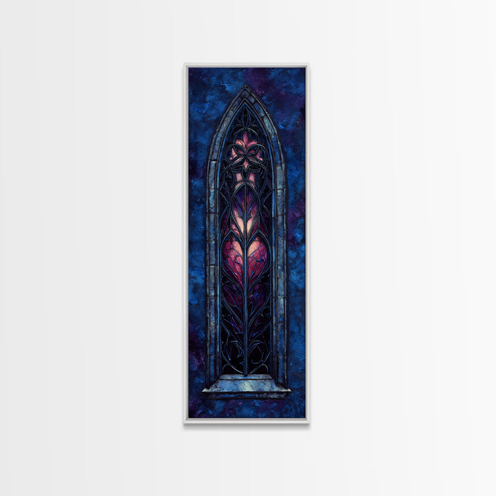 Gothic Cathedral Window Framed Canvas Print, Dark Art, Minimalist Decor, Living Room Decor, Fine Art, Nocturne, Oil Painting, DAR-1x3-4