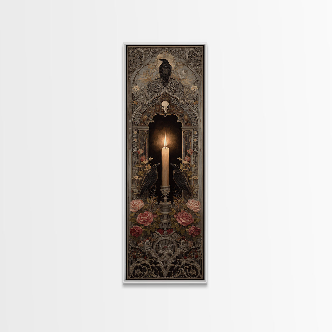 Candle Flame Reflecting Framed Canvas Print, Dark Art, Gothic Wall Art, Living Room Decor, Fine Art, Nocturne, Spooky Decor, DAR-1x3-84