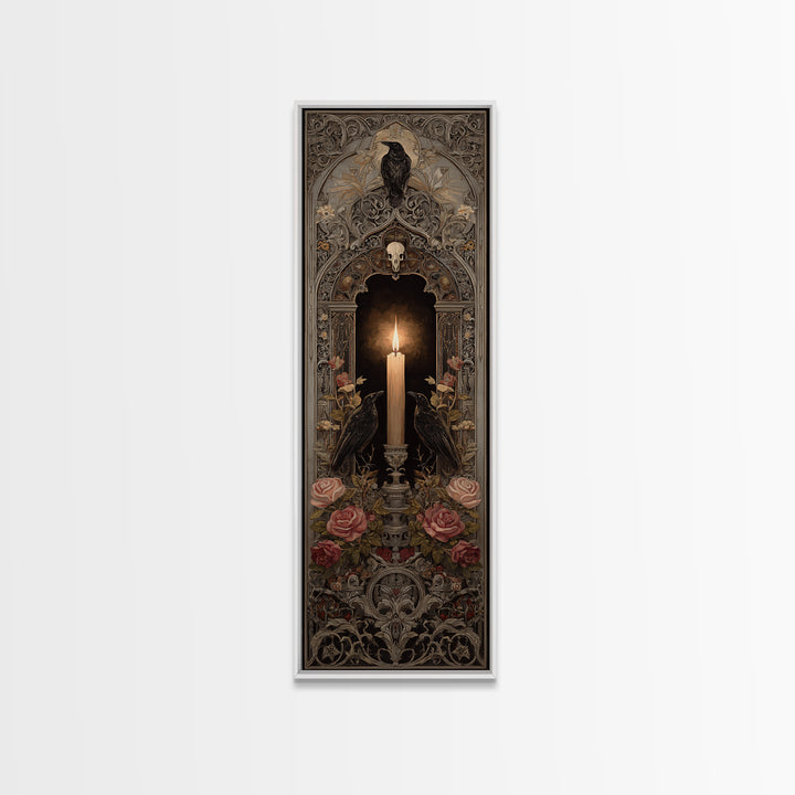 Candle Flame Reflecting Framed Canvas Print, Dark Art, Gothic Wall Art, Living Room Decor, Fine Art, Nocturne, Spooky Decor, DAR-1x3-84