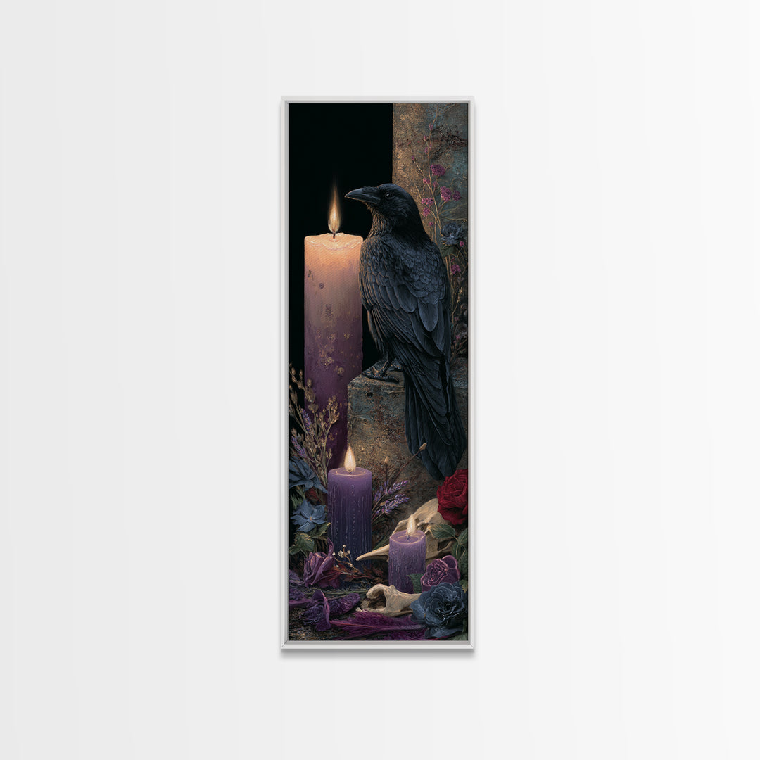 Witchy Still Life of Herbs Candles and Framed Canvas Print, Dark Art, Living Room Decor, Fine Art, Nocturne, Luxury Decor, DAR-1x3-92