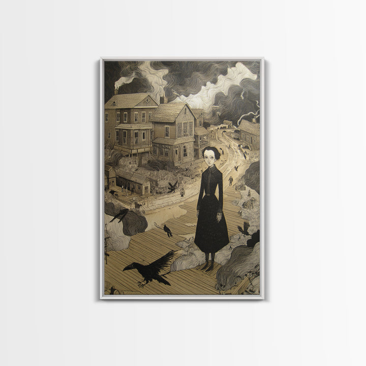 The Ghost Town Main Street, Victorian Macabre Art, Vertical Wall Art, Dark Halloween Decor, Canvas Print, Halloween Wall Art