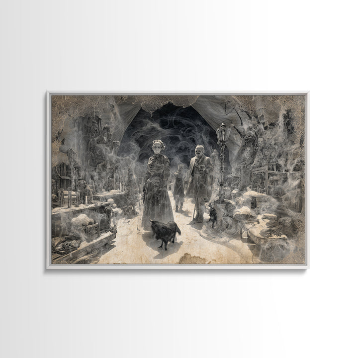 The Ghost Town Main Street, Biomechanical Horror Art, Landscape Wall Art, Gothic Horror Wall Art, Framed Canvas Print, Halloween Wall Art