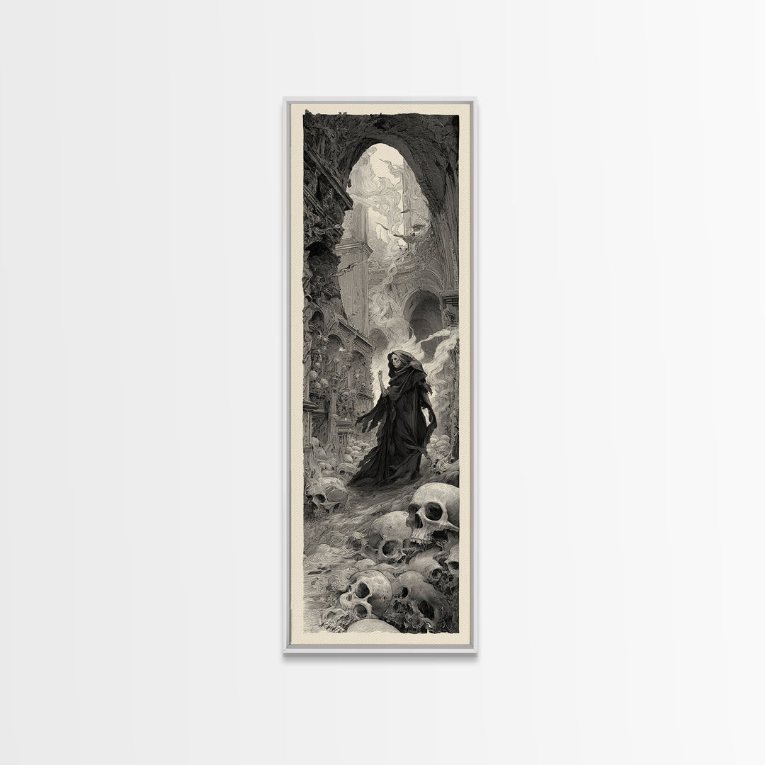 The Endless Catacombs, Gothic Engraving Art, Tall Narrow Wall Art, Dark Halloween Decor, Canvas Print, Halloween Wall Art