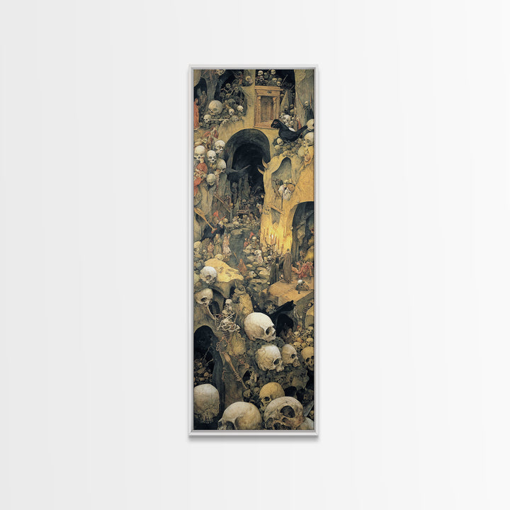 The Endless Catacombs, Medieval Grotesque Art, Tall Narrow Wall Art, Dark Halloween Decor, Canvas Print, Halloween Wall Art
