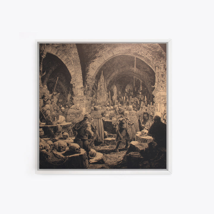 The Endless Catacombs, Renaissance Engraving Art, Square Wall Art, Dark Halloween Decor, Canvas Print, Halloween Wall Art