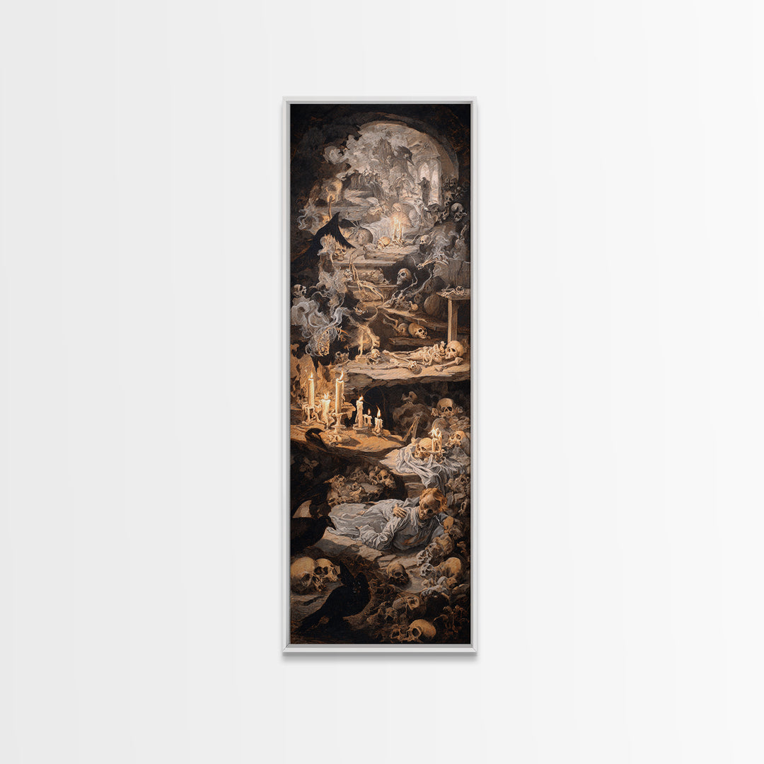 The Endless Catacombs, Gothic Nightmare Art, Tall Narrow Wall Art, Dark Halloween Decor, Framed Canvas Print, Halloween Wall Art