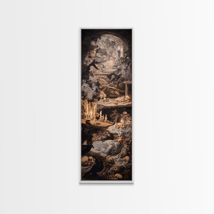 The Endless Catacombs, Gothic Nightmare Art, Tall Narrow Wall Art, Dark Halloween Decor, Framed Canvas Print, Halloween Wall Art