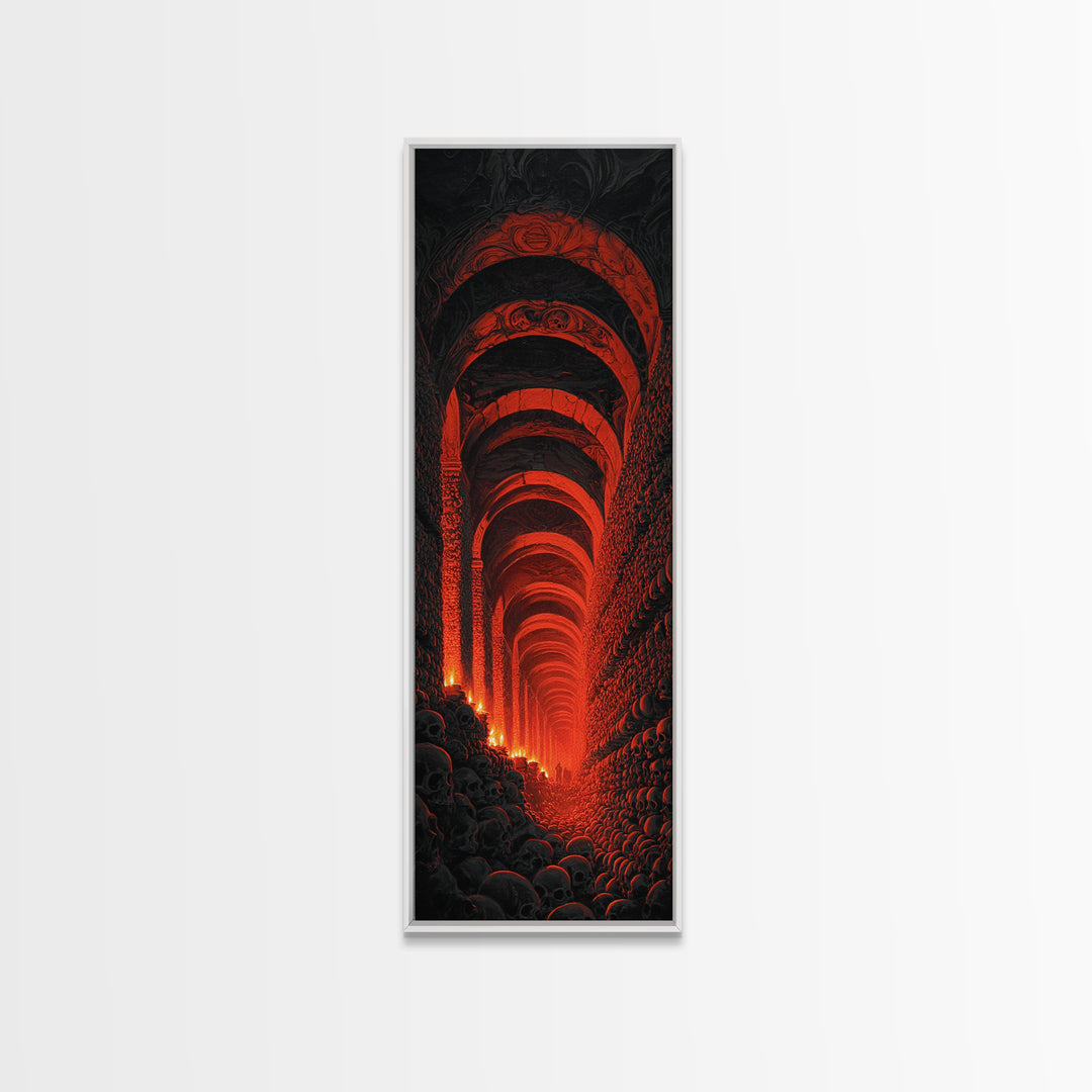 The Endless Catacombs, Visionary Gothic Art, Tall Narrow Wall Art, Dark Halloween Decor, Framed Canvas Print, Halloween Wall Art