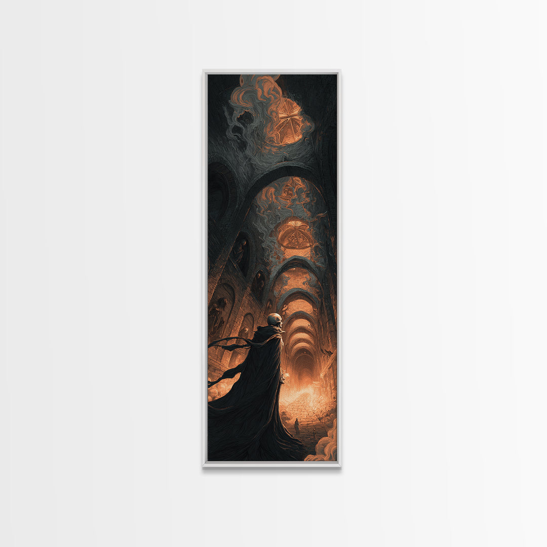 The Endless Catacombs, Apocalyptic Romantic Art, Tall Narrow Wall Art, Macabre Wall Art, Canvas Print, Halloween Wall Art, Halloween Decor