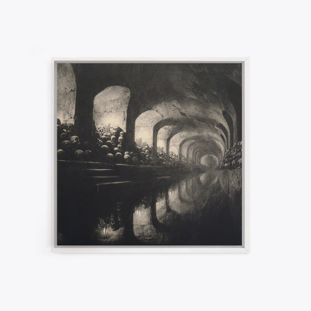 The Endless Catacombs, Symbolist Dream Art, Square Wall Art, Gothic Horror Wall Art, Framed Canvas Print, Halloween Wall Art