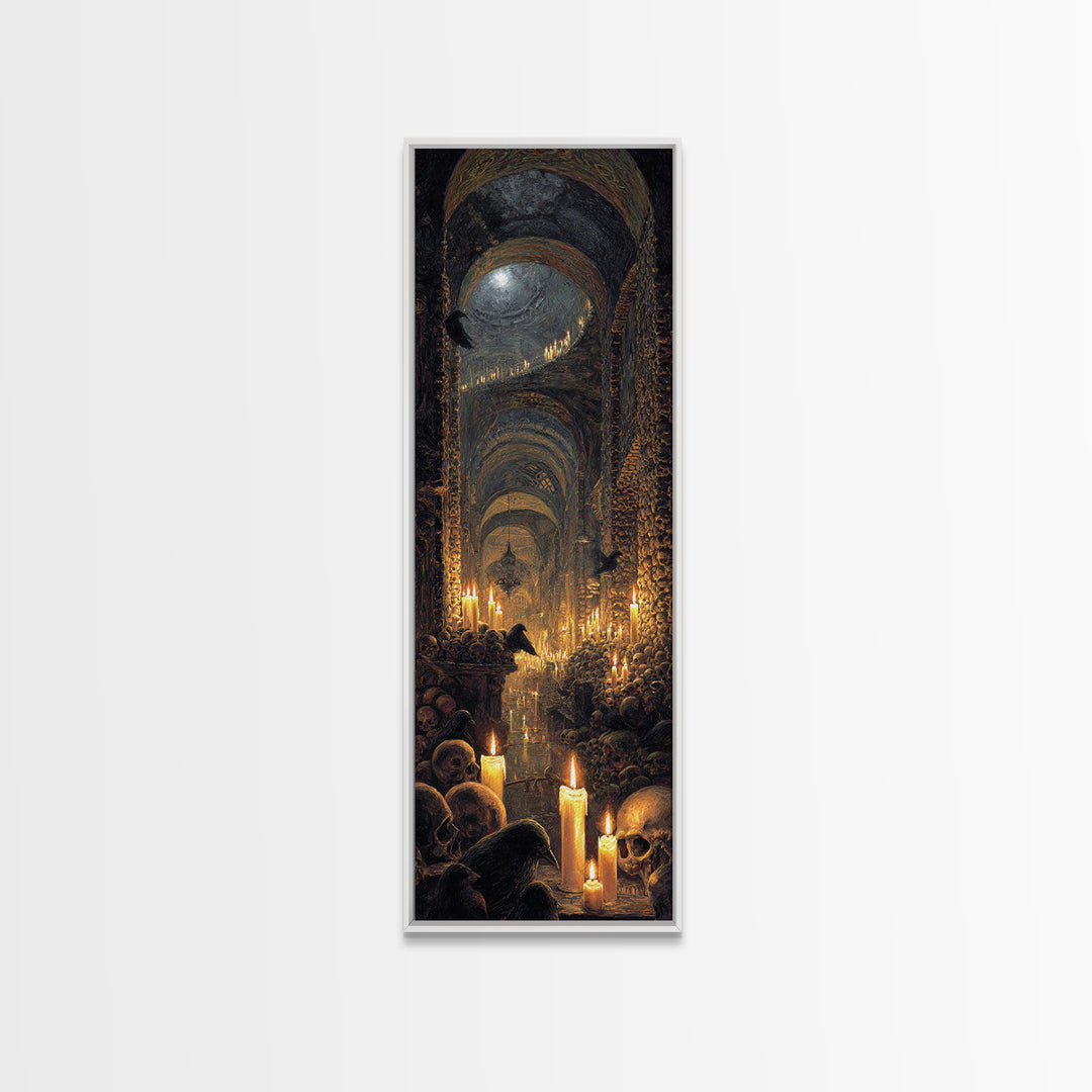 The Endless Catacombs, Ornate Symbolist Art, Tall Narrow Wall Art, Macabre Wall Art, Framed Canvas Print, Halloween Wall Art