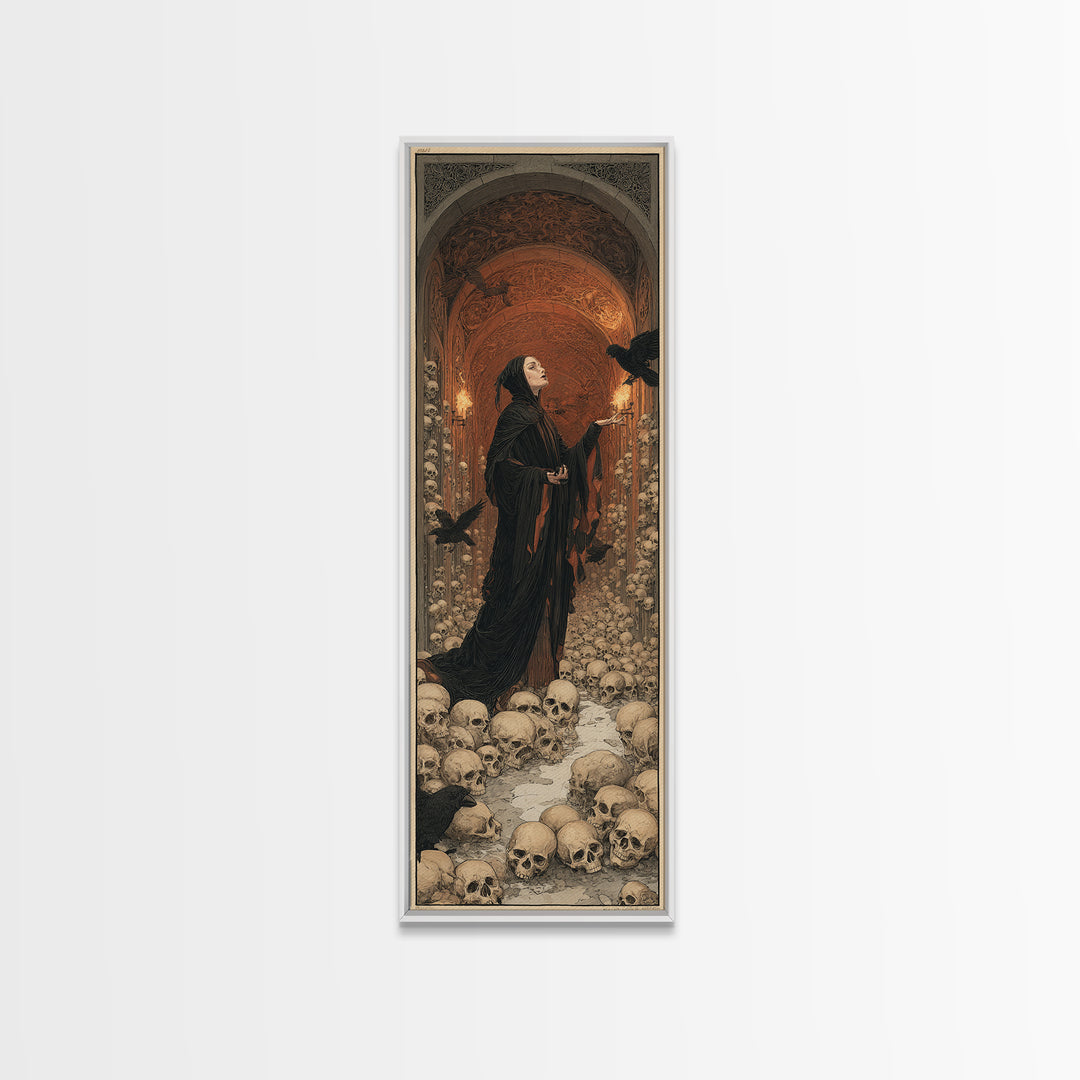 The Endless Catacombs, Symbolist Death Art, Tall Narrow Wall Art, Dark Fantasy Wall Art, Canvas Print, Halloween Wall Art