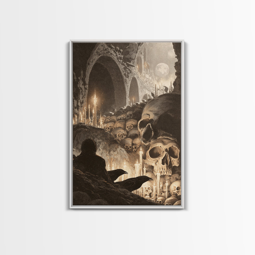 The Endless Catacombs, Symbolist Etching Art, Vertical Wall Art, Dark Halloween Decor, Canvas Print, Halloween Wall Art