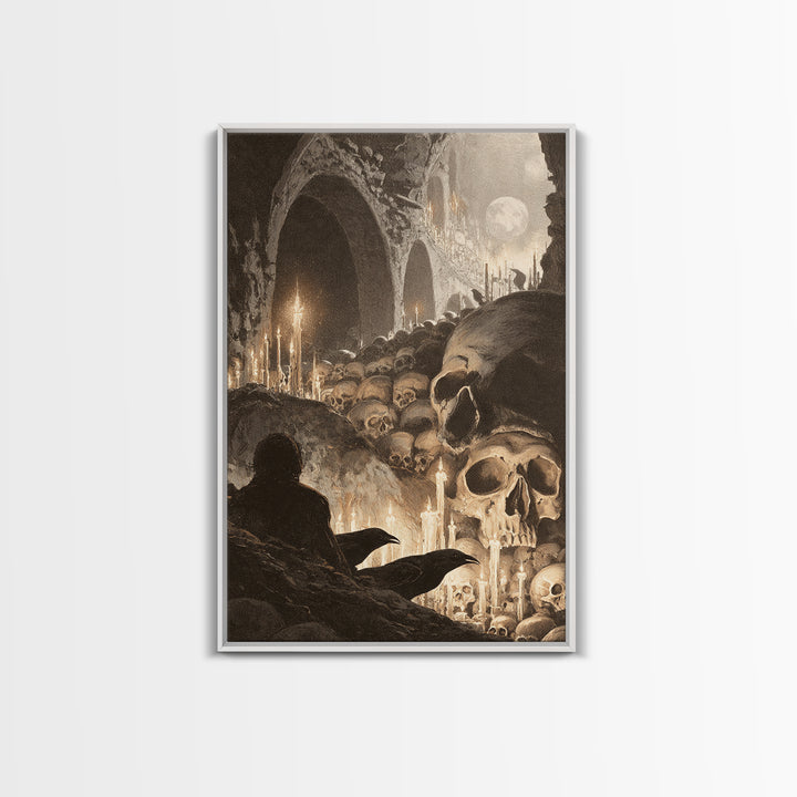 The Endless Catacombs, Symbolist Etching Art, Vertical Wall Art, Dark Halloween Decor, Canvas Print, Halloween Wall Art