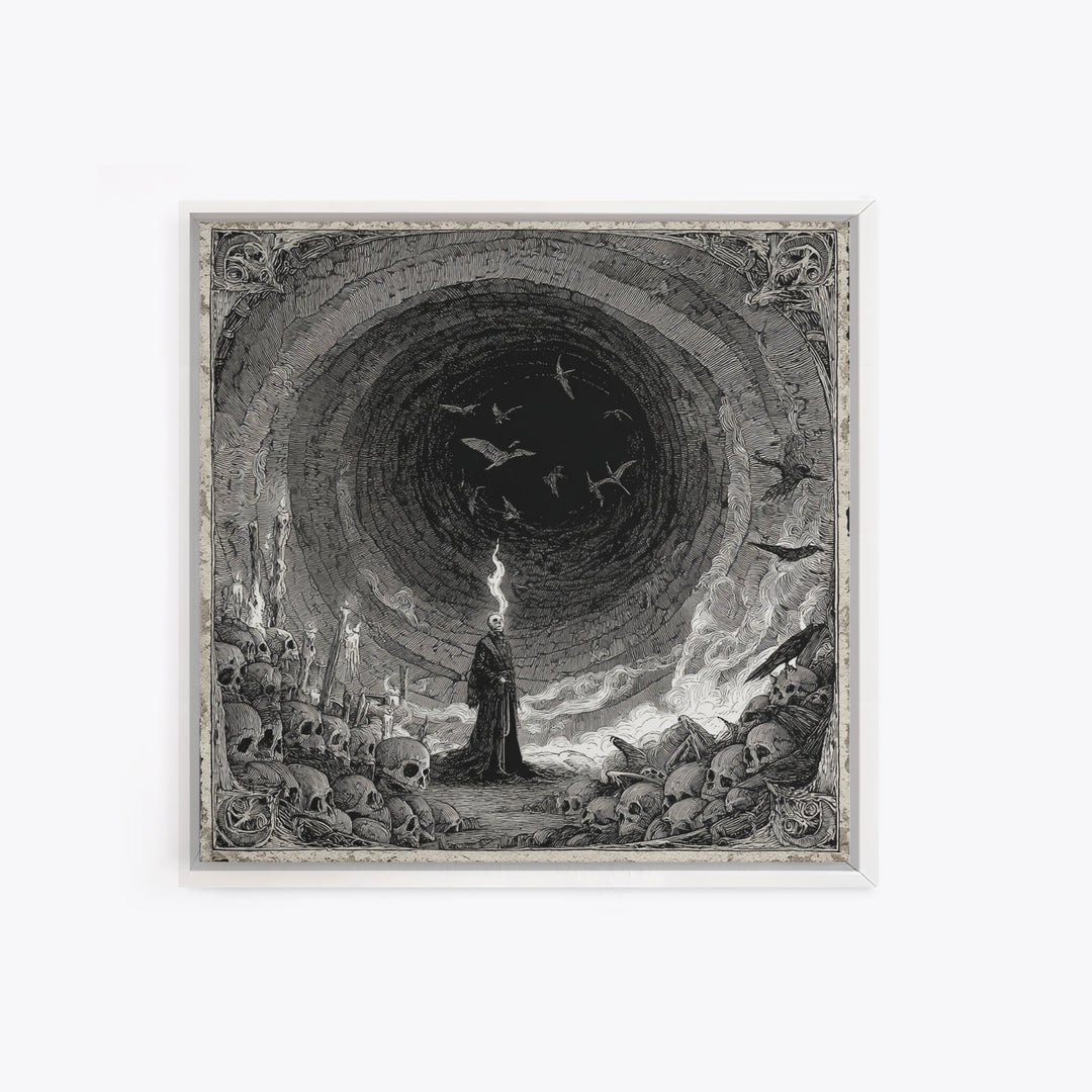 The Endless Catacombs, Expressionist Nightmare Art, Square Wall Art, Dark Fantasy Wall Art, Framed Canvas Print, Halloween Wall Art