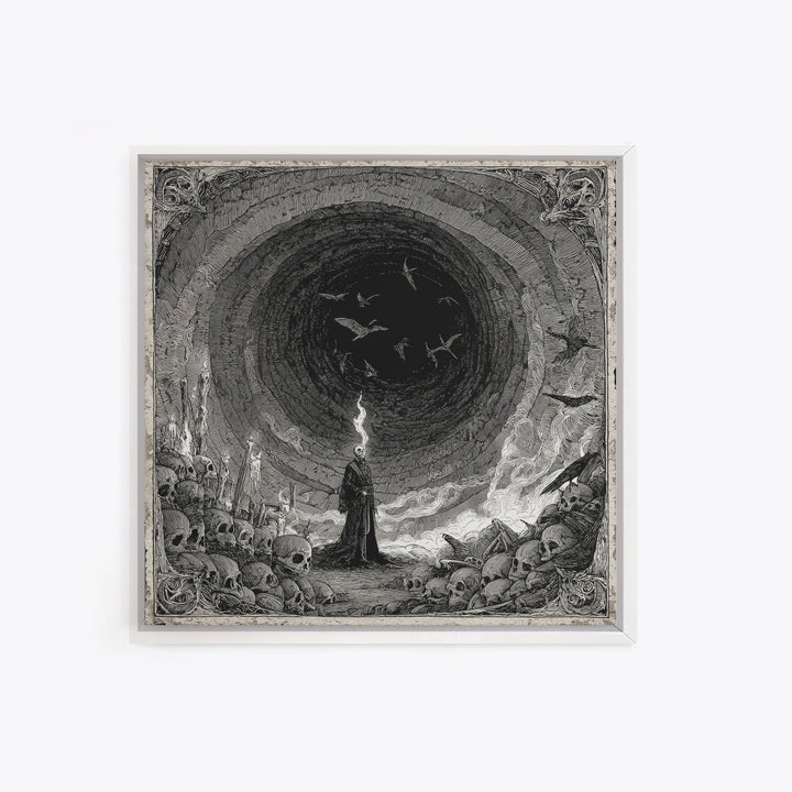 The Endless Catacombs, Expressionist Nightmare Art, Square Wall Art, Dark Fantasy Wall Art, Framed Canvas Print, Halloween Wall Art