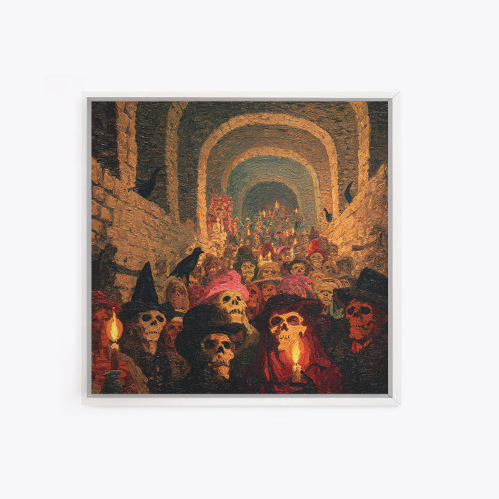 The Endless Catacombs, Grotesque Carnival Art, Square Wall Art, Macabre Wall Art, Framed Canvas Print, Halloween Wall Art