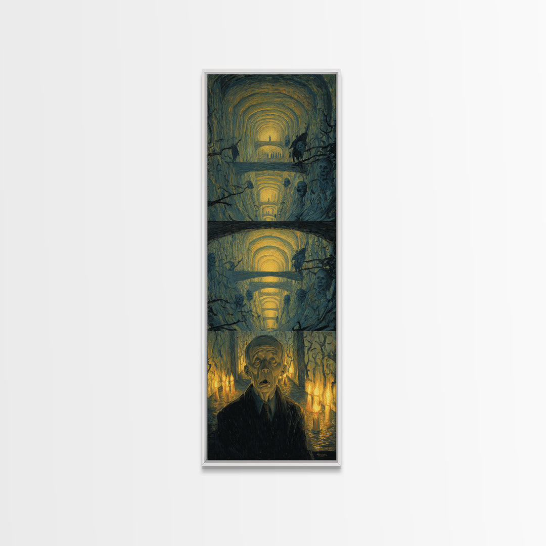 The Endless Catacombs, Expressionist Gothic Art, Tall Narrow Wall Art, Macabre Wall Art, Framed Canvas Print, Halloween Wall Art