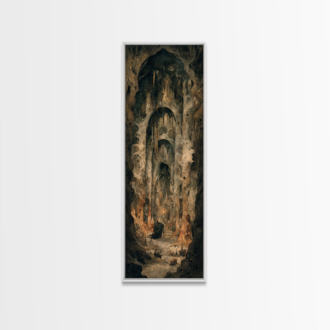 The Endless Catacombs, Gothic Storybook Art, Tall Narrow Wall Art, Dark Fantasy Wall Art, Canvas Print, Halloween Wall Art
