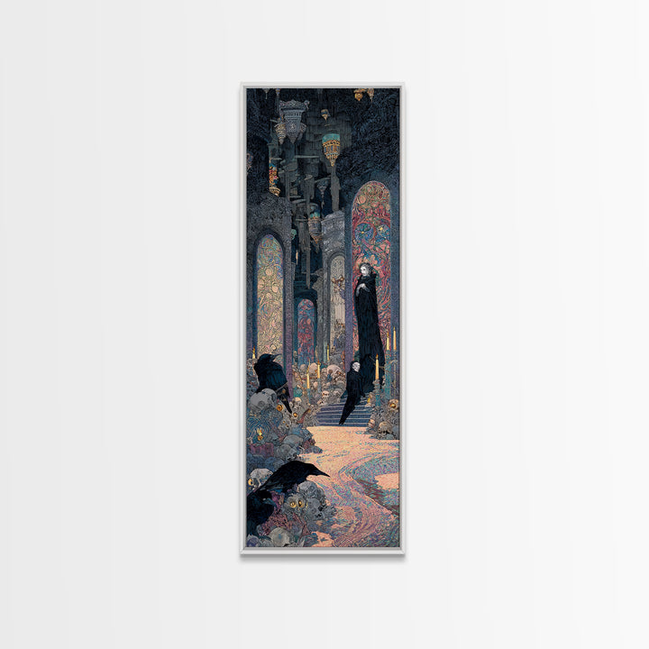 The Endless Catacombs, Stained Glass Gothic Art, Tall Narrow Wall Art, Dark Halloween Decor, Canvas Print, Halloween Wall Art