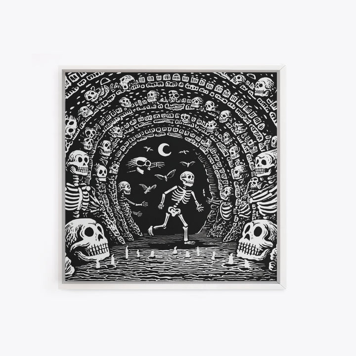 The Endless Catacombs, Macabre Folk Print Art, Square Wall Art, Macabre Wall Art, Framed Canvas Print, Halloween Wall Art