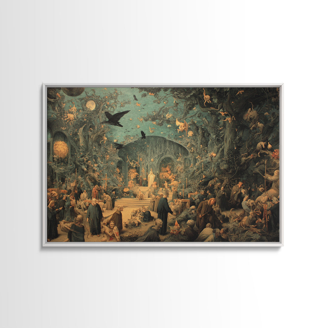 The Overgrown Chapel, Medieval Grotesque Art, Landscape Wall Art, Dark Fantasy Wall Art, Canvas Print, Halloween Wall Art