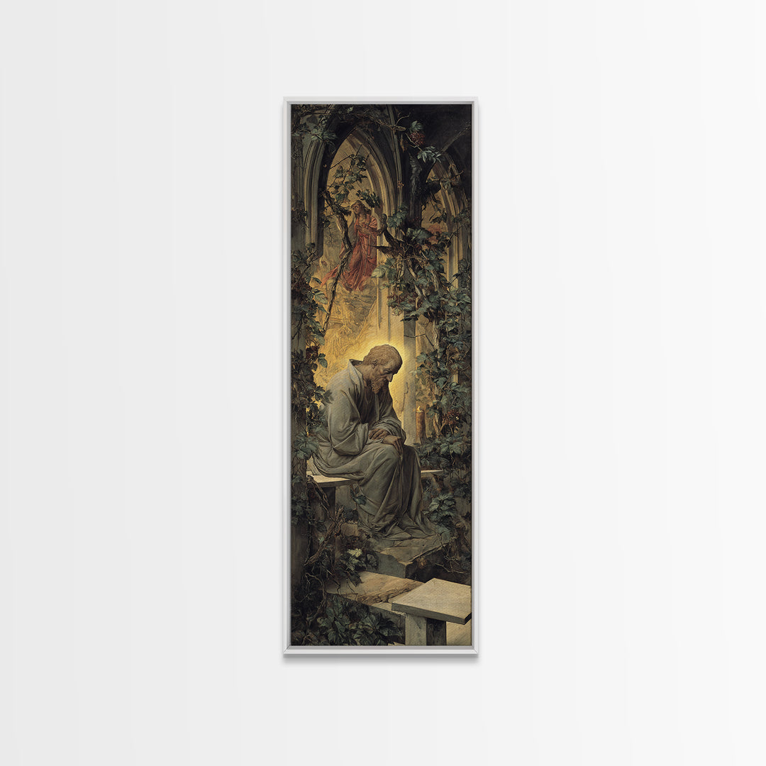 The Overgrown Chapel, Dark Renaissance Art, Tall Narrow Wall Art, Gothic Horror Wall Art, Framed Canvas Print, Halloween Wall Art