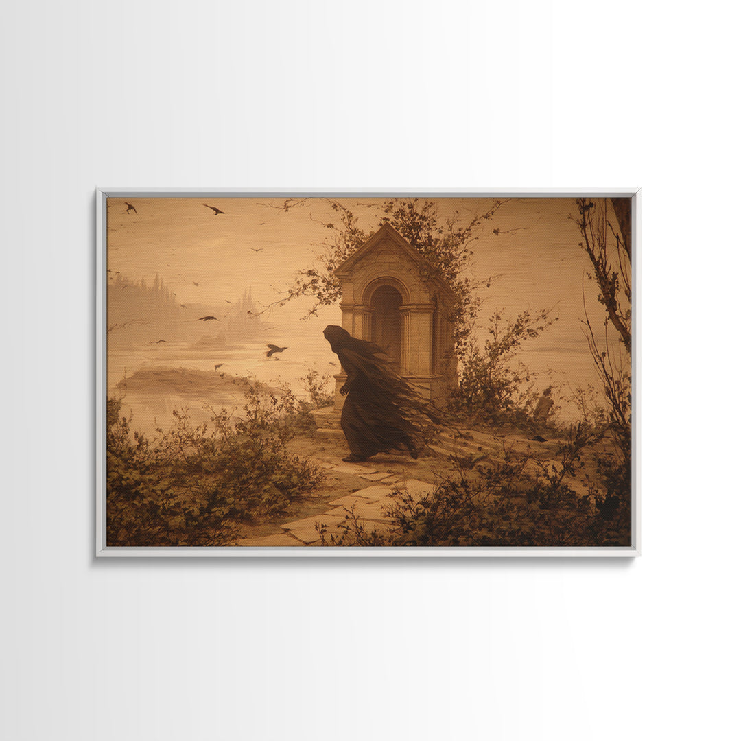 The Overgrown Chapel, Romantic Gothic Landscape, Landscape Wall Art, Gothic Horror Wall Art, Framed Canvas Print