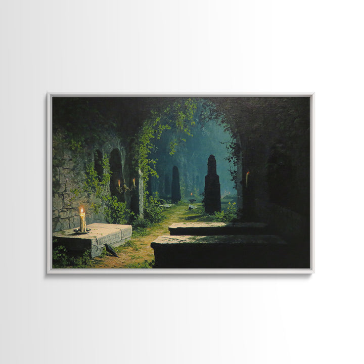 The Overgrown Chapel, Symbolist Gothic Landscape, Landscape Wall Art, Gothic Horror Wall Art, Framed Canvas Print, Halloween Wall Art