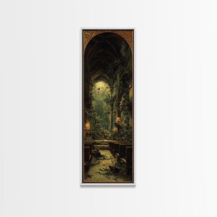 The Overgrown Chapel, Ornate Symbolist Art, Tall Narrow Wall Art, Dark Fantasy Wall Art, Canvas Print, Halloween Wall Art