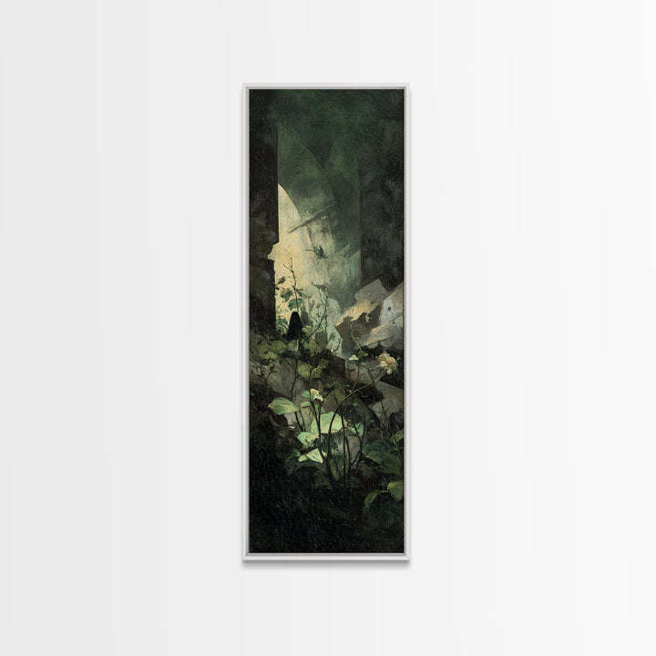 The Overgrown Chapel, Dark Symbolist Art, Tall Narrow Wall Art, Dark Halloween Decor, Canvas Print, Halloween Wall Art