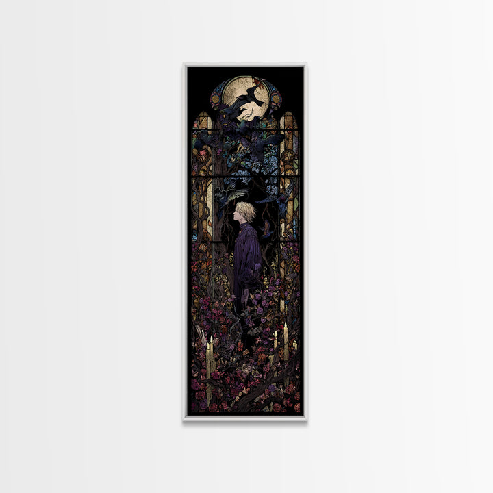 The Overgrown Chapel, Stained Glass Gothic Art, Tall Narrow Wall Art, Dark Fantasy Wall Art, Canvas Print, Halloween Wall Art