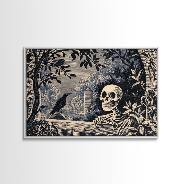 The Overgrown Chapel, Macabre Folk Print Art, Landscape Wall Art, Dark Fantasy Wall Art, Framed Canvas Print, Halloween Wall Art