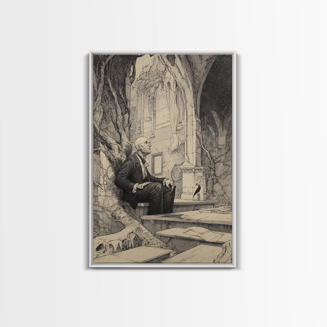 The Overgrown Chapel, Victorian Macabre Art, Vertical Wall Art, Dark Halloween Decor, Canvas Print, Halloween Wall Art, Horror Wall Art