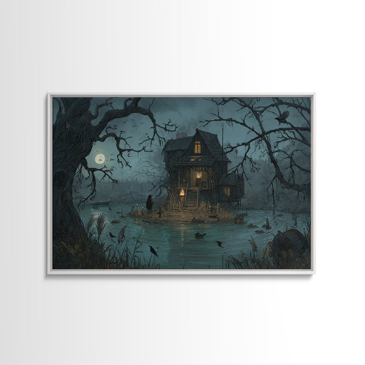 The Foggy Swamp Shack, Baroque Witchcraft Art, Landscape Wall Art, Gothic Horror Wall Art, Canvas Print, Halloween Wall Art