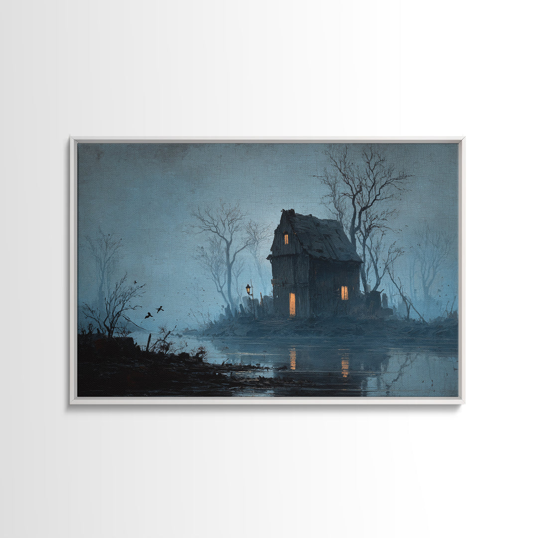 The Foggy Swamp Shack, Romantic Gothic Landscape, Landscape Wall Art, Gothic Horror Wall Art, Canvas Print, Halloween Wall Art