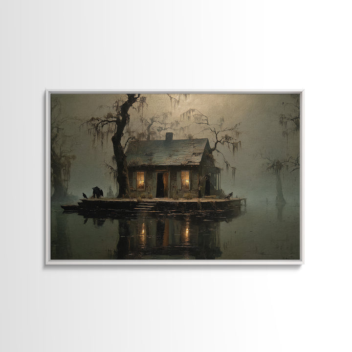 The Foggy Swamp Shack, Symbolist Gothic Landscape, Landscape Wall Art, Macabre Wall Art, Canvas Print, Halloween Wall Art