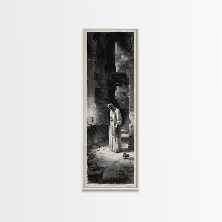 The Derelict Asylum, Gothic Engraving Art, Tall Narrow Wall Art, Dark Halloween Decor, Framed Canvas Print, Halloween Wall Art