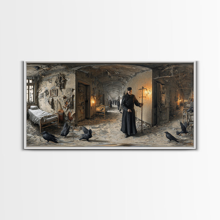 The Derelict Asylum, Northern Renaissance Horror, Wide Panoramic Art, Macabre Wall Art, Canvas Print, Halloween Wall Art