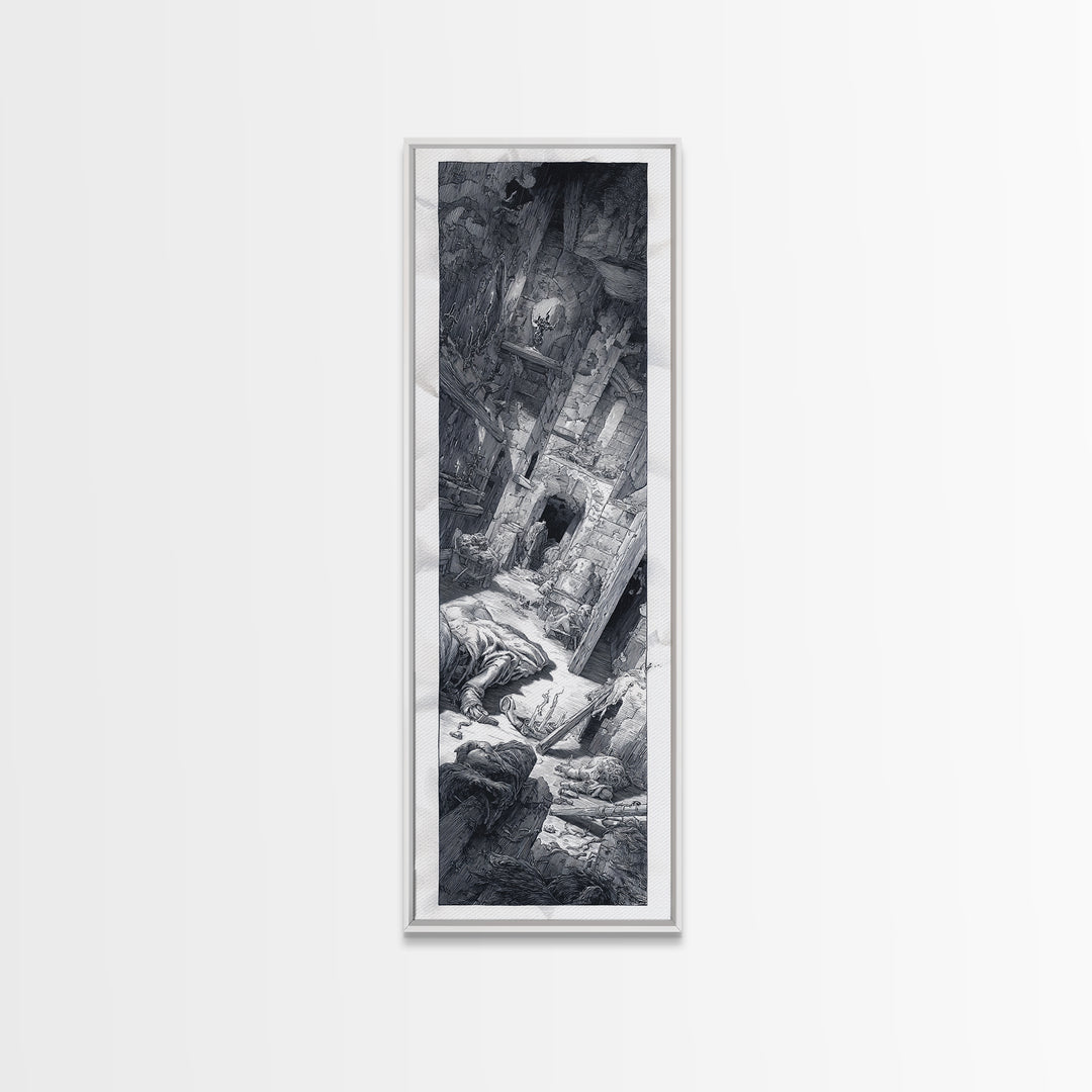 The Derelict Asylum, Renaissance Engraving Art, Tall Narrow Wall Art, Dark Halloween Decor, Framed Canvas Print, Halloween Wall Art