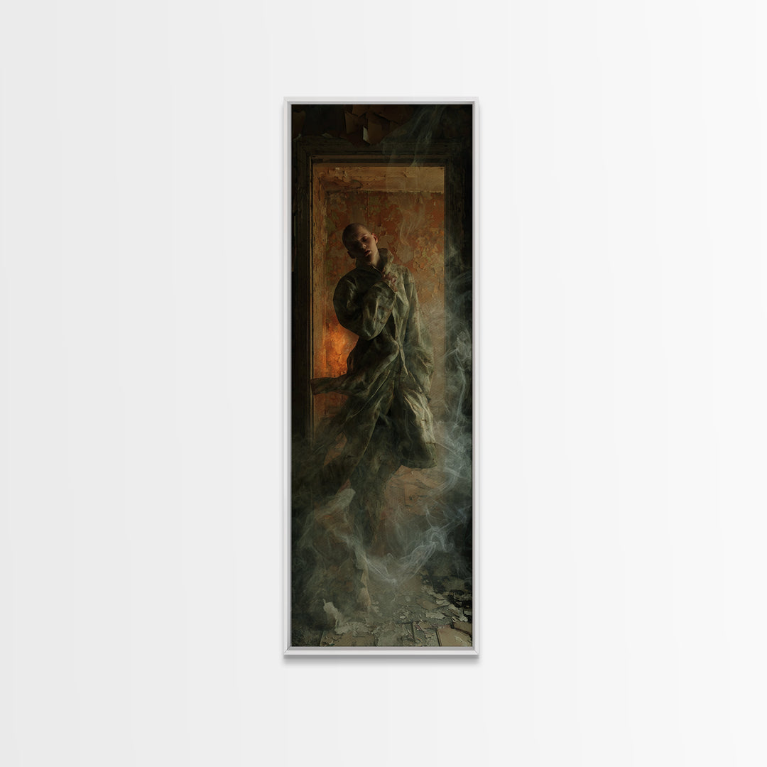 The Derelict Asylum, Visionary Gothic Art, Tall Narrow Wall Art, Dark Fantasy Wall Art, Framed Canvas Print, Halloween Wall Art