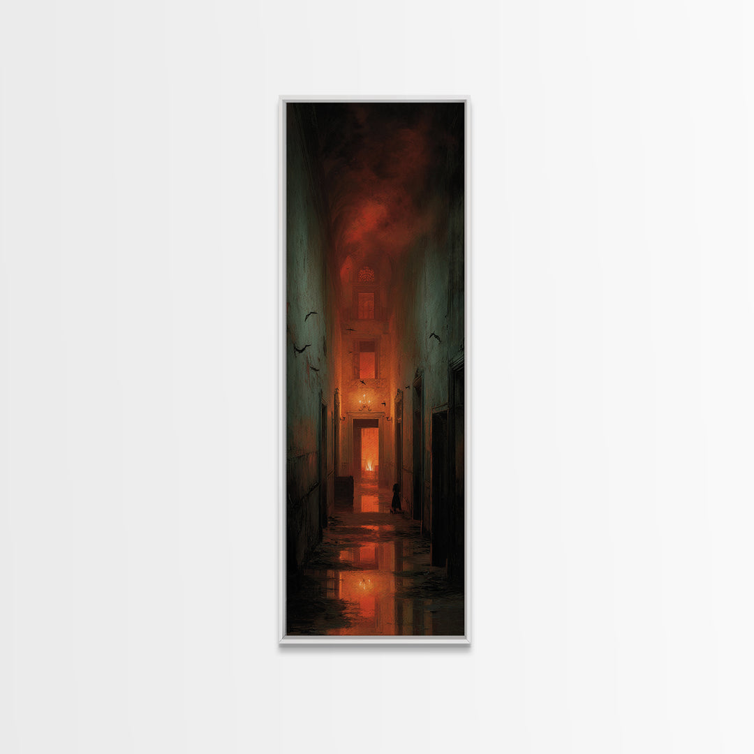 The Derelict Asylum, Apocalyptic Romantic Art, Tall Narrow Wall Art, Dark Halloween Decor, Framed Canvas Print, Halloween Wall Art