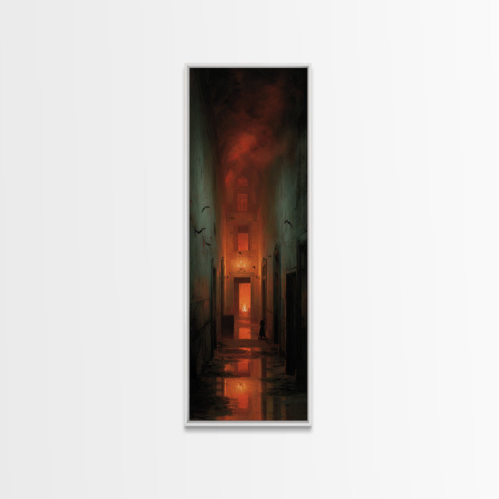 The Derelict Asylum, Apocalyptic Romantic Art, Tall Narrow Wall Art, Dark Halloween Decor, Framed Canvas Print, Halloween Wall Art