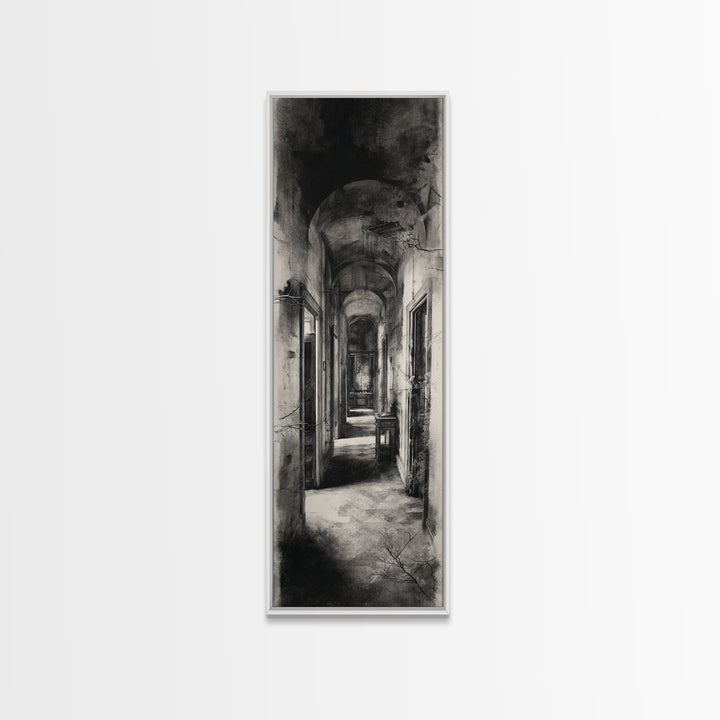The Derelict Asylum, Symbolist Dream Art, Tall Narrow Wall Art, Gothic Horror Wall Art, Framed Canvas Print, Halloween Wall Art