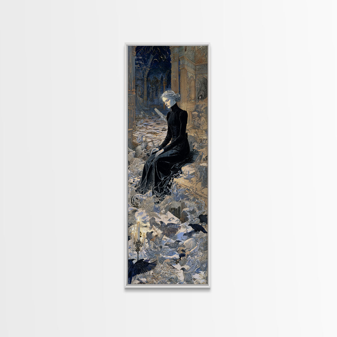 The Derelict Asylum, Symbolist Death Art, Tall Narrow Wall Art, Dark Fantasy Wall Art, Framed Canvas Print, Halloween Wall Art
